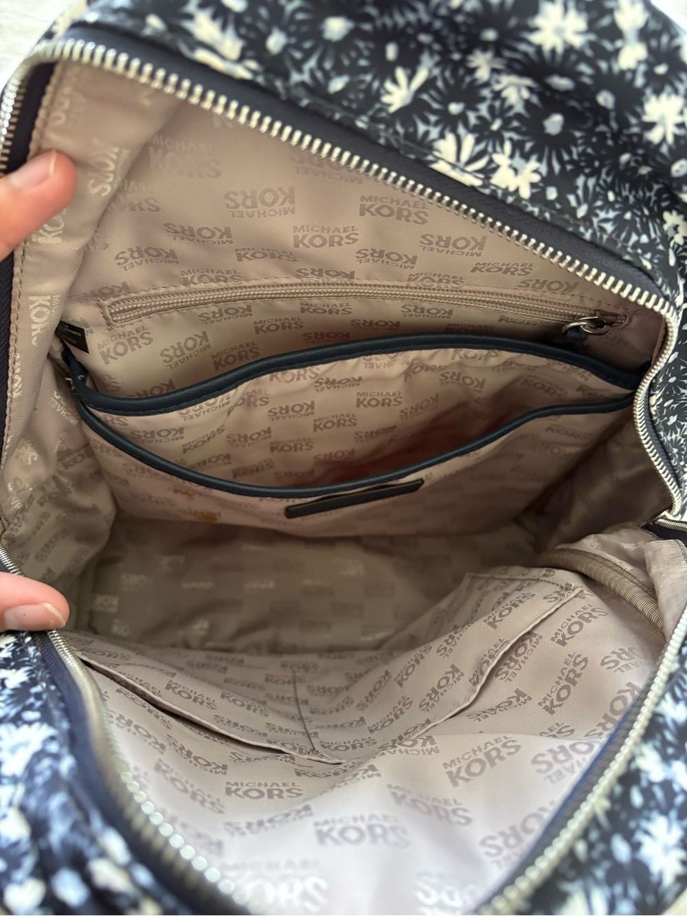 Michael Kors Navy and White Floral Backpack - Picture 7 of 8
